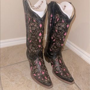 Corral Black & Pink Goat Laser Over Western Boots